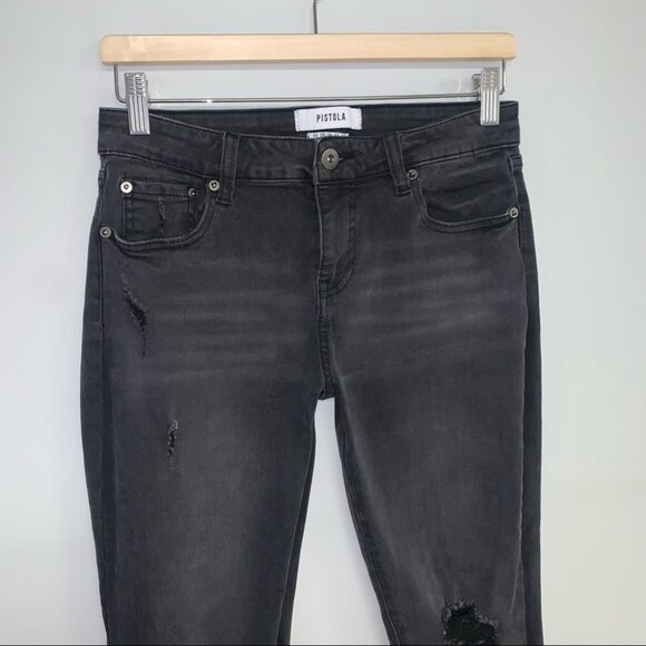Pistola Jeans Women’s Size 28 Washed Black Denim High Rise Distressed‎  Raw Hem - Picture 5 of 12